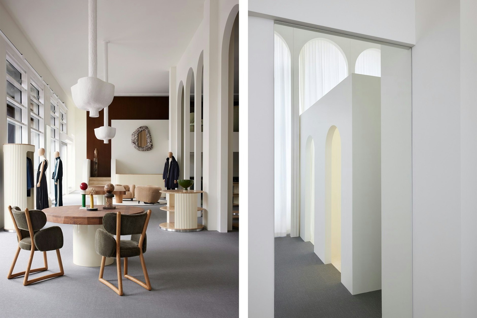 Die Skulpturen des&nbsp;Künstlers Nicolas Lefebvre, hier auf dem Tisch, sehen wie verfremdete Schachfiguren aus.