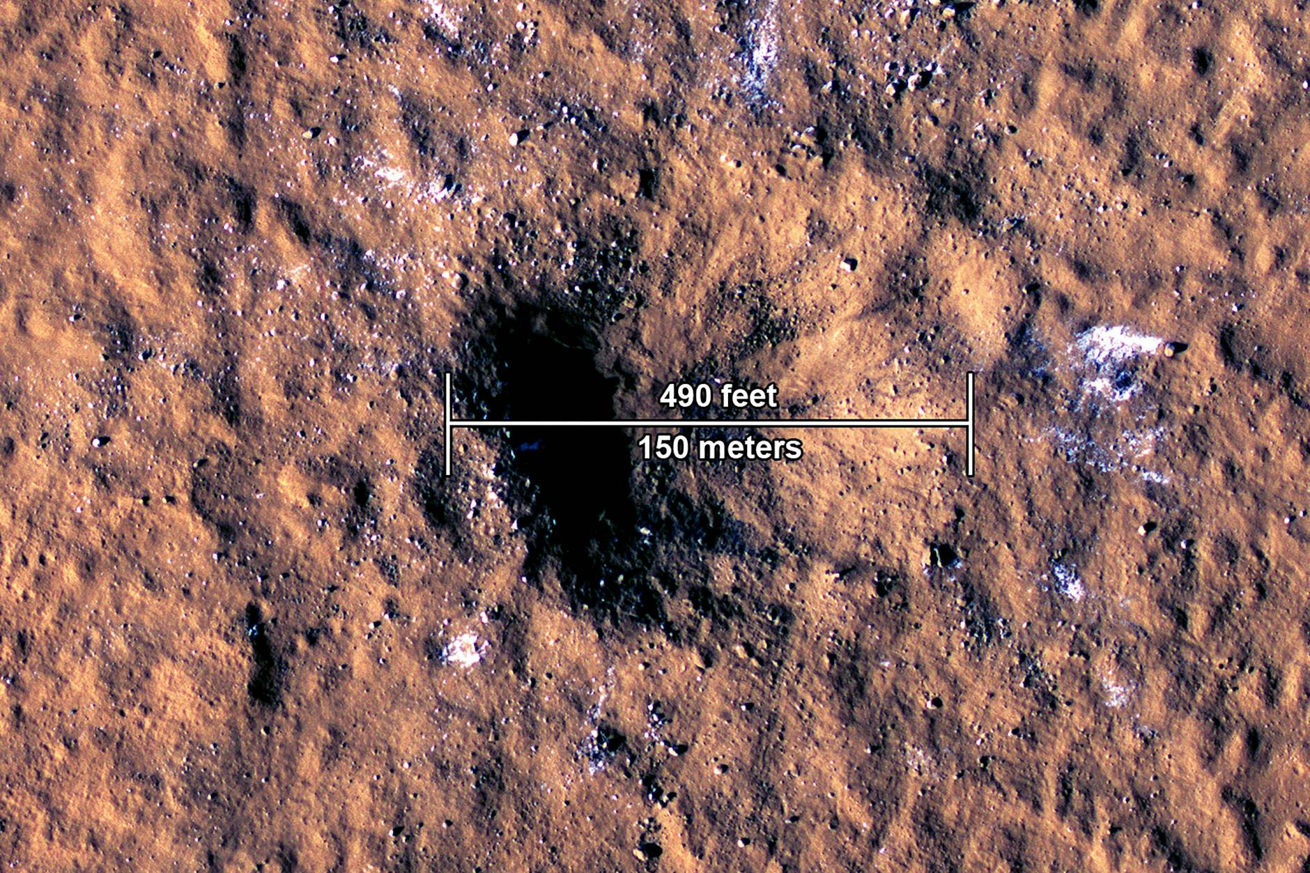 Der Krater auf dem Mars, der von einem Meteoriteneinschlag verursacht wurde.