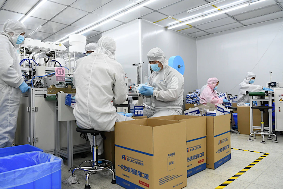 Foxconn-Mitarbeiter in Shenzhen, März 2020