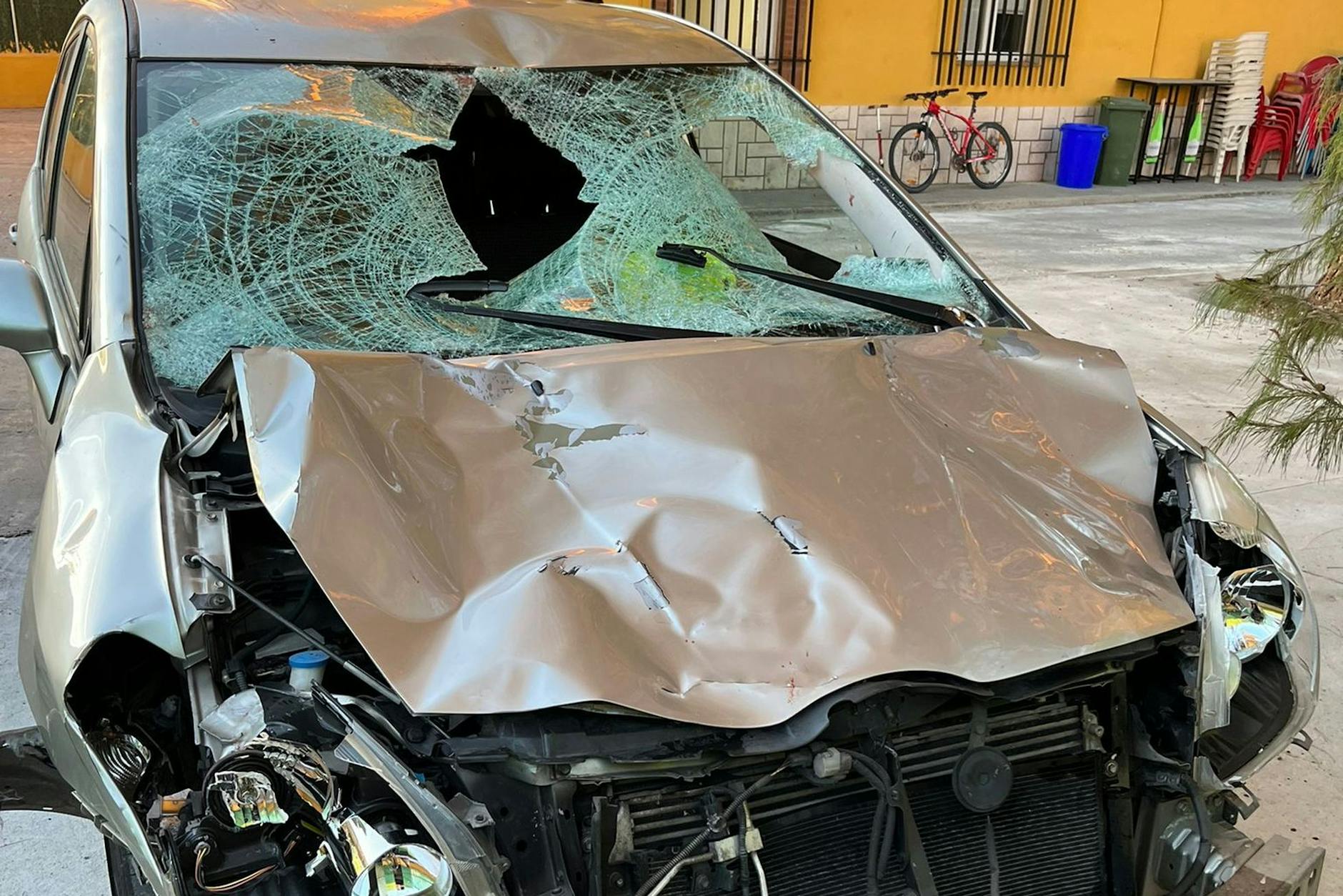 Das Fahrzeug mit dem der Fahrer in die Gruppe fuhr, ist an der Front völlig zerstört worden. Der Mann flüchtete mit seinen zwei Söhnen und wurde erst später von der Polizei gestellt.