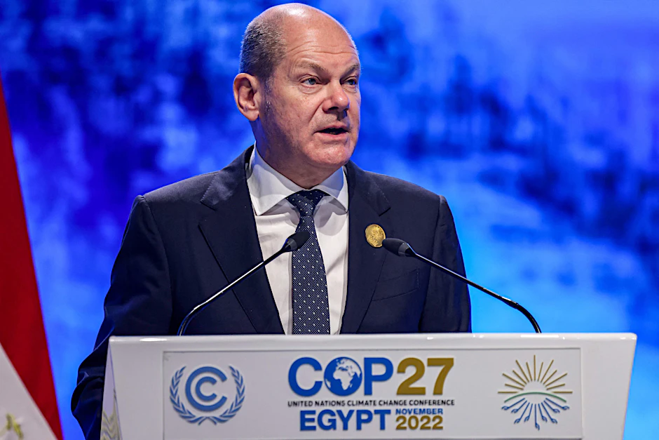 Bundeskanzler Olaf Scholz spricht auf der UN-Klimakonferenz.&nbsp;