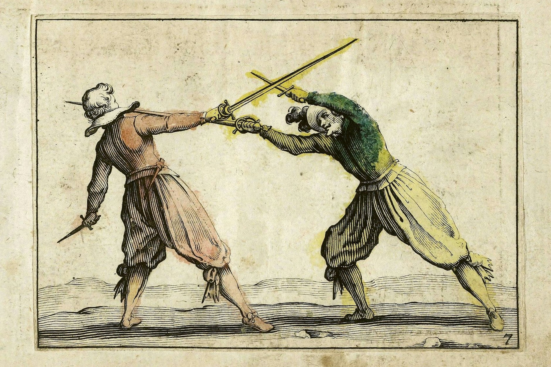 Was Männer mit Schwertern machen, wenn sie sie nicht in Scheiden stecken. Stich von 1621.