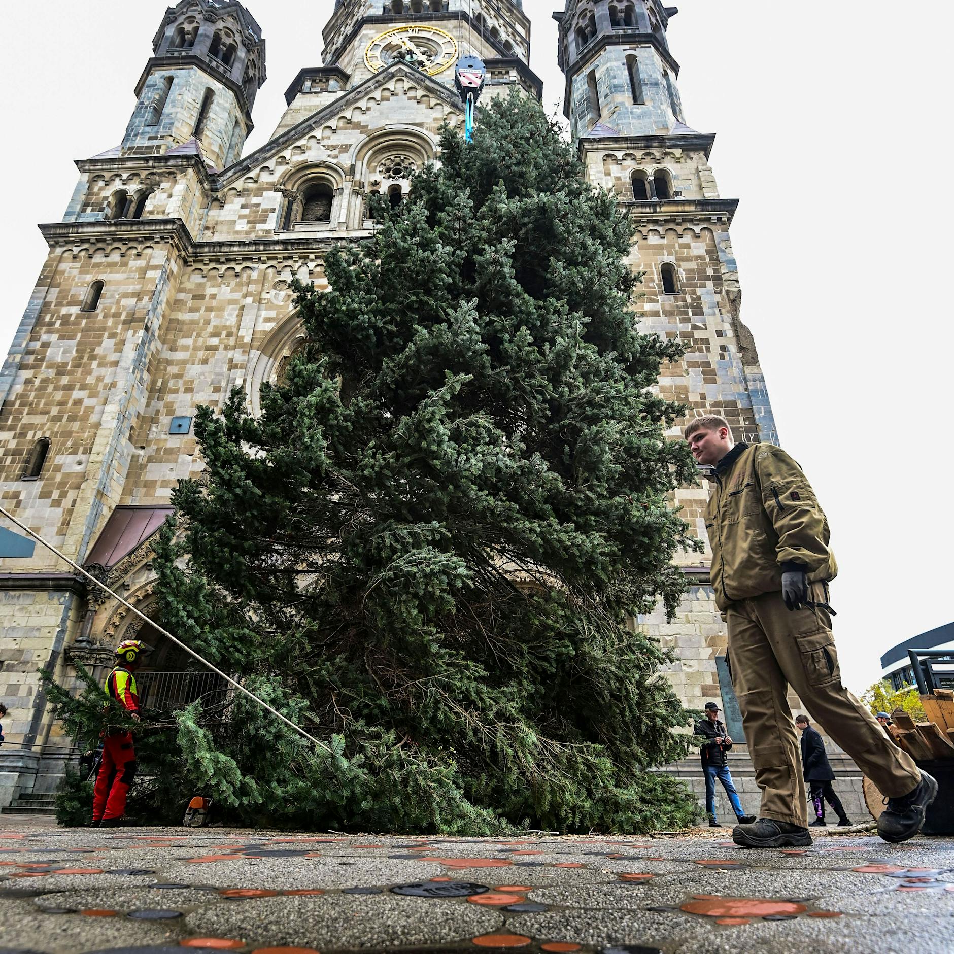 Weihnachtsbaum auf dem Breitscheidplatz: Im zweiten Anlauf steht die Tanne ohne Panne