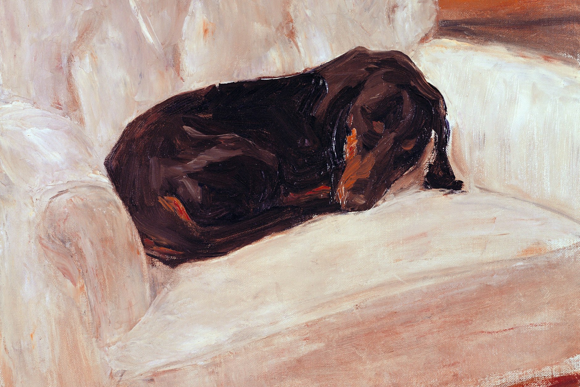 Hier macht jemand ein Schläfchen auf dem bequemen Sessel – eines der Dackel-Gemälde von Max Liebermann.