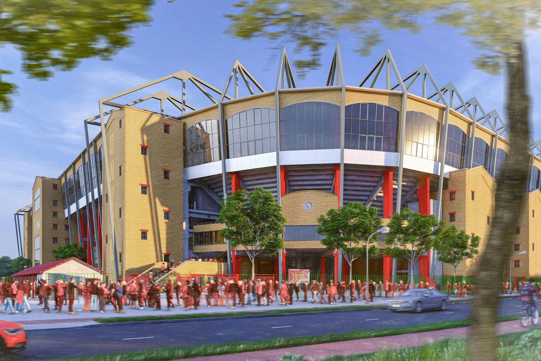 Die Animation zeigt das Stadion An der Alten Försterei nach dem Umbau von der Waldseite aus.