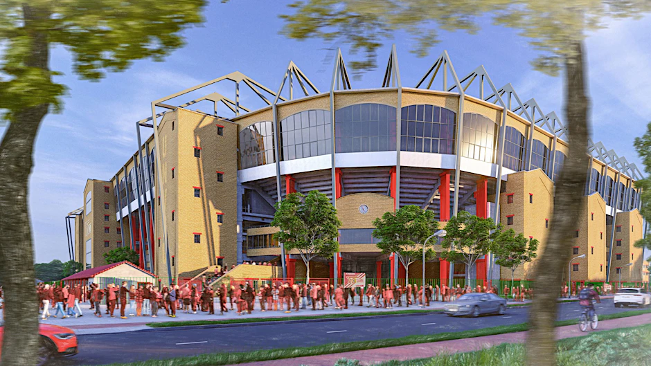 Die Animation zeigt das Stadion An der Alten Försterei nach dem Umbau von der Waldseite aus.
