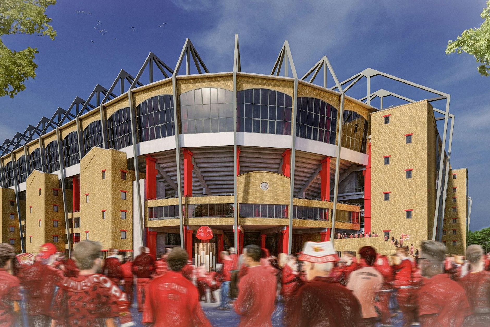 Blick auf das neue Stadion von der Wuhleseite aus.