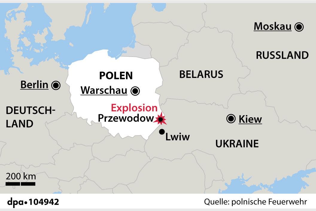 Karte zeigt Ort der Explosion in Polen nahe der ukrainischen Grenze.