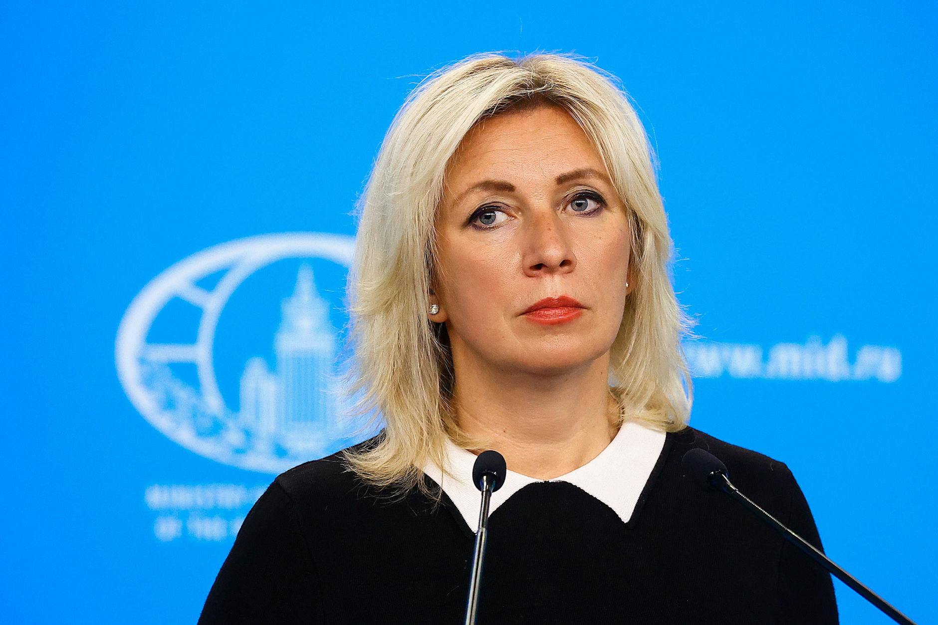 Moskau: Maria Sacharowa, Sprecherin des russischen Außenministers Sergej Lawrow, bei einer Pressekonferenz
