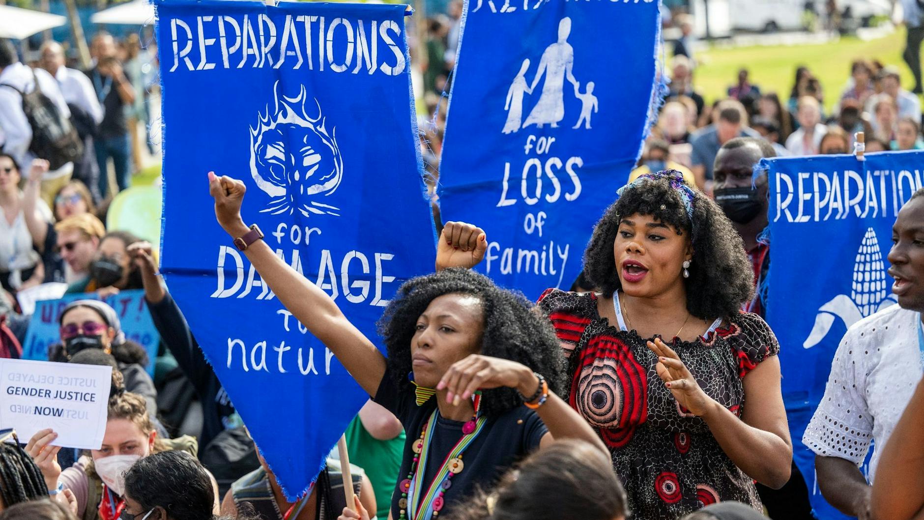 Demonstranten forderten in Scharm El-Scheich „Reparationen“ für Klimaschäden von den Industriestaaten.