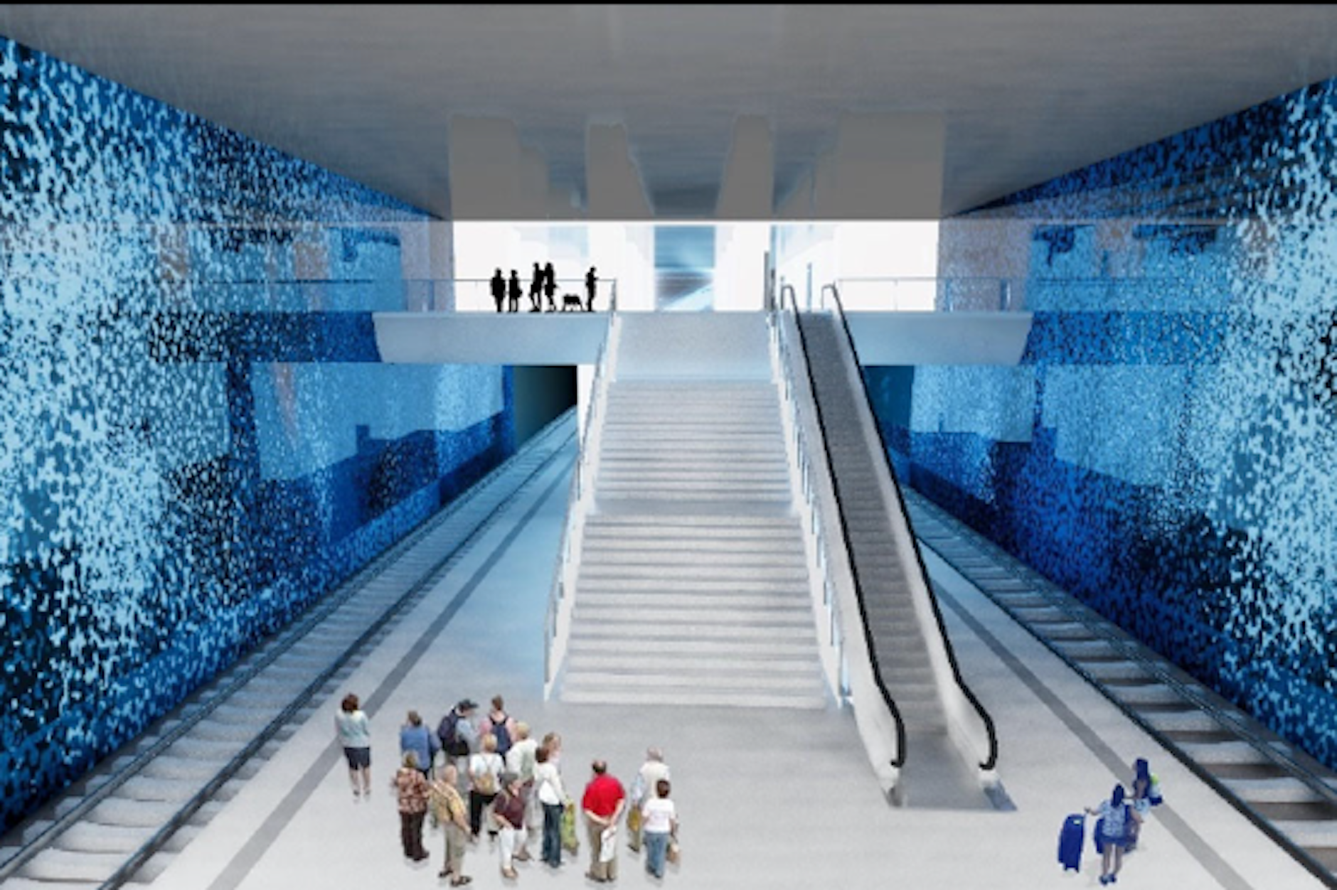 Zunächst endet der erste Bauabschnitt der City-S-Bahn an einem Interimsbahnsteig unter der Invalidenstraße. Die endgültige Tunnelstation neben dem Berliner Hauptbahnhof soll so aussehen – maritim gestaltet.