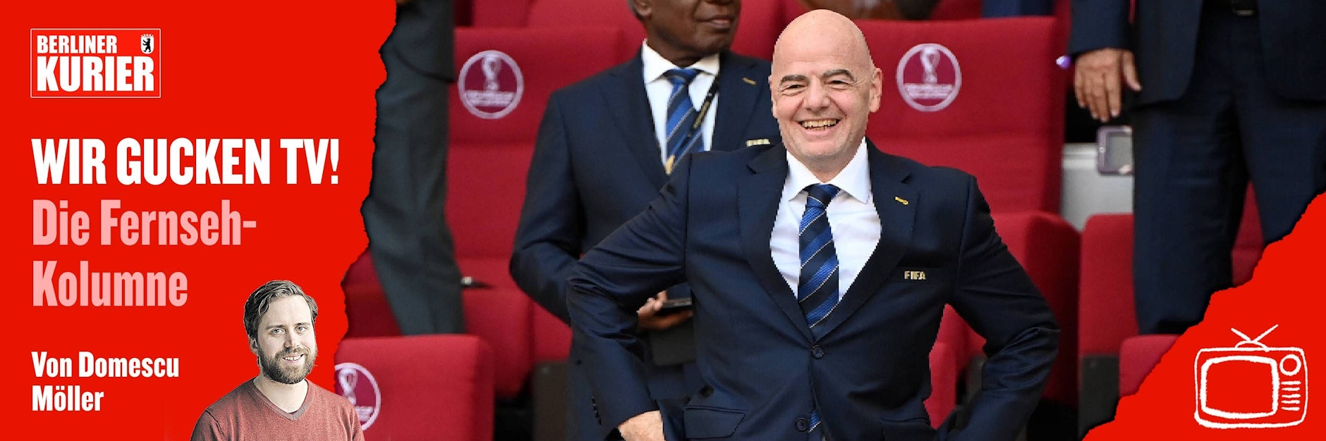 Fifa-Boss Gianni Infantino gut gelaunt auf der Ehrentribüne beim Spiel England gegen Katar.