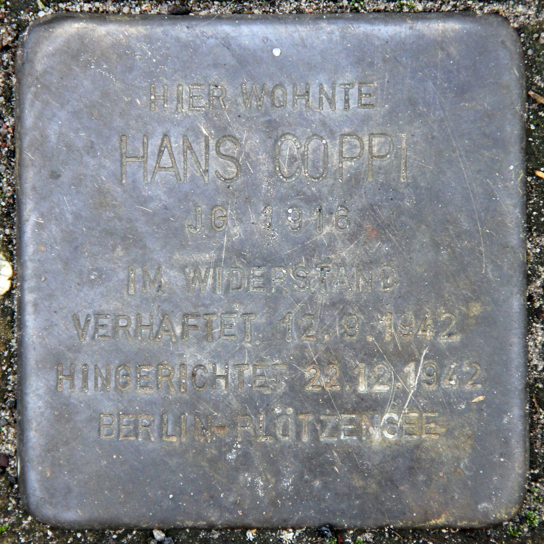 Stolperstein für Hans Coppi vor der Seidelstraße 23 (Berlin-Tegel)