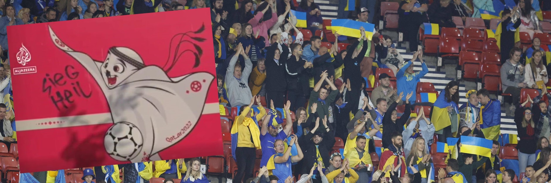 Ein Fake-Video über angeblich von Ukraine-Fans verbreitete Nazi-Symbole erhitzt die Gemüter im Internet. Der TV-Sender Al-Dschasira bestätigt die Fälschung.