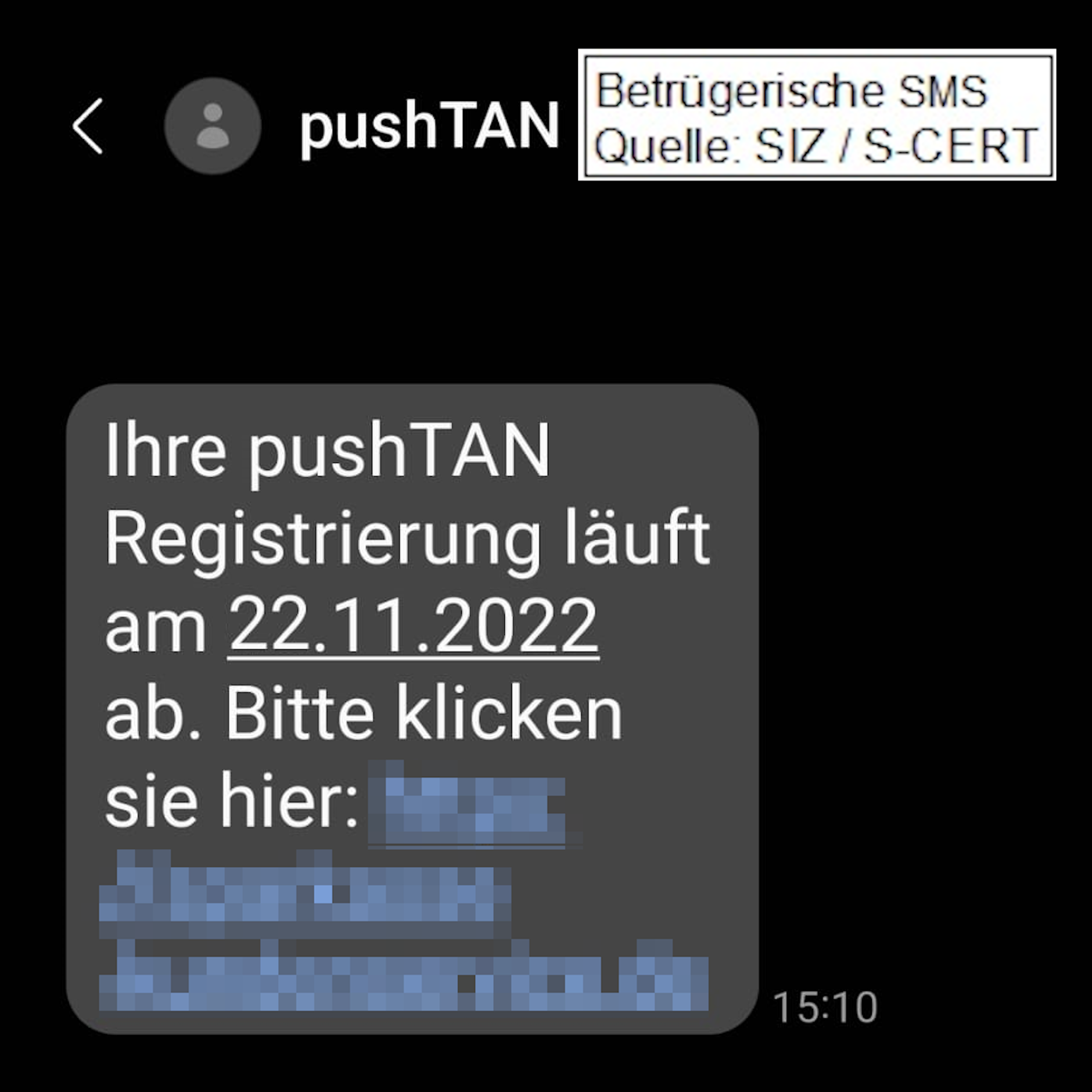 So sehen die betrügerischen SMS an Sparkassenkunden aus.