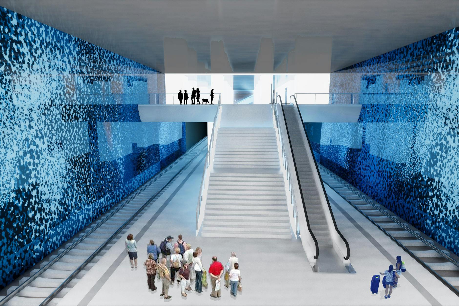 So soll die geplante Tunnelstation für die S21 aussehen, die unter dem Europaplatz am Berliner Hauptbahnhof entsteht. Die Simulation zeigt, dass die Halle maritim gestaltet werden soll.