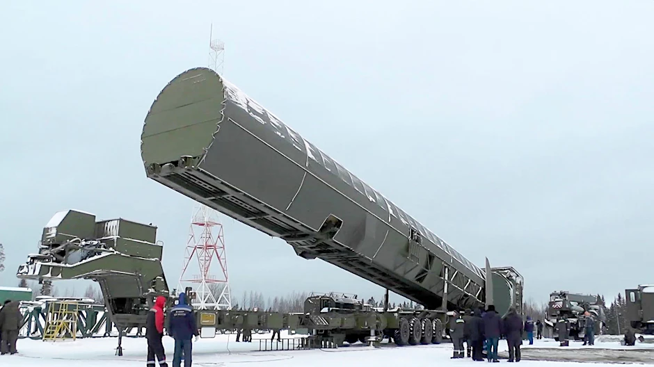 Eine Sarmat-Interkontinentalrakete: Russland besitzt einen großen Teil der verfügbaren Atomwaffen auf der Erde.&nbsp;