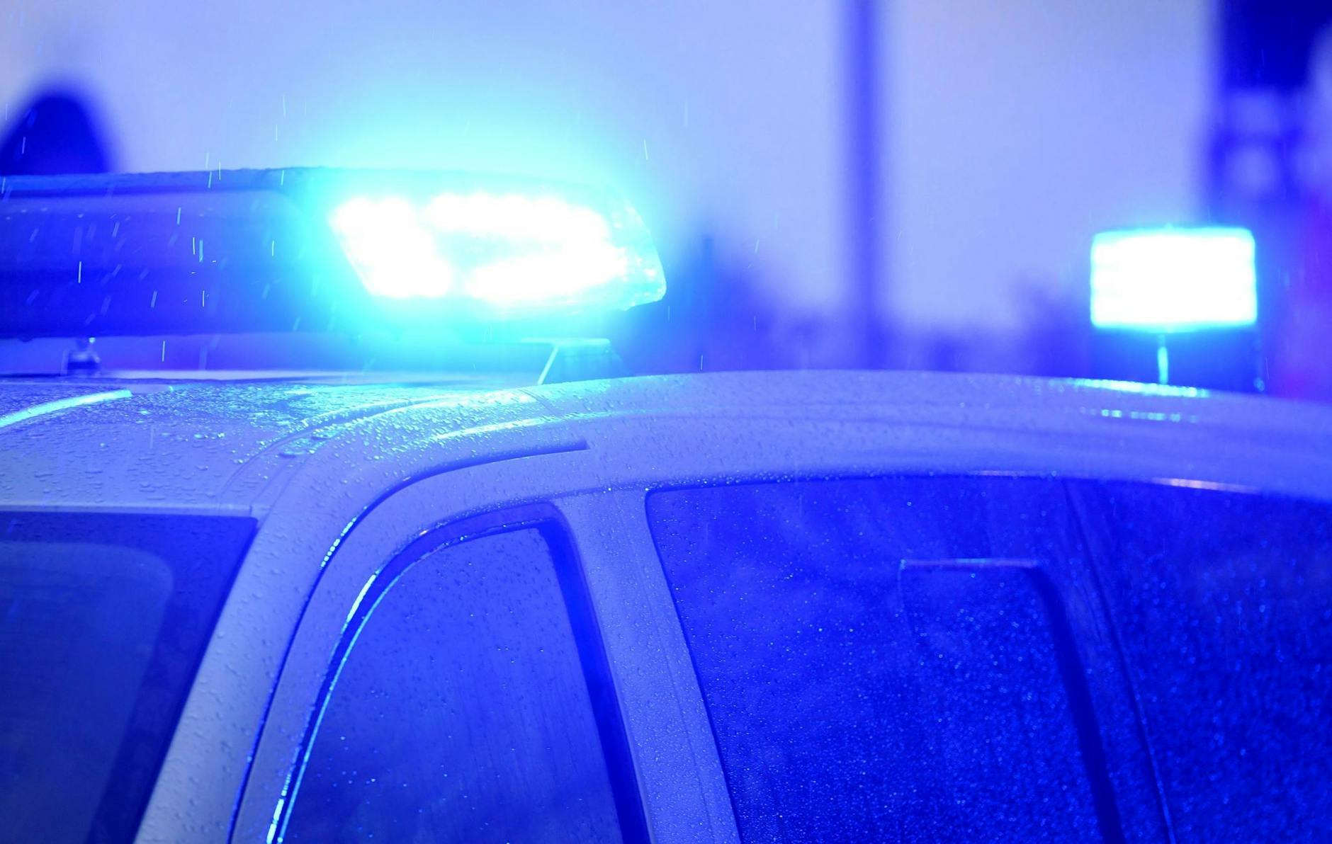 ARCHIV - Blaulichter leuchten auf dem Dach eines Polizeifahrzeugs.