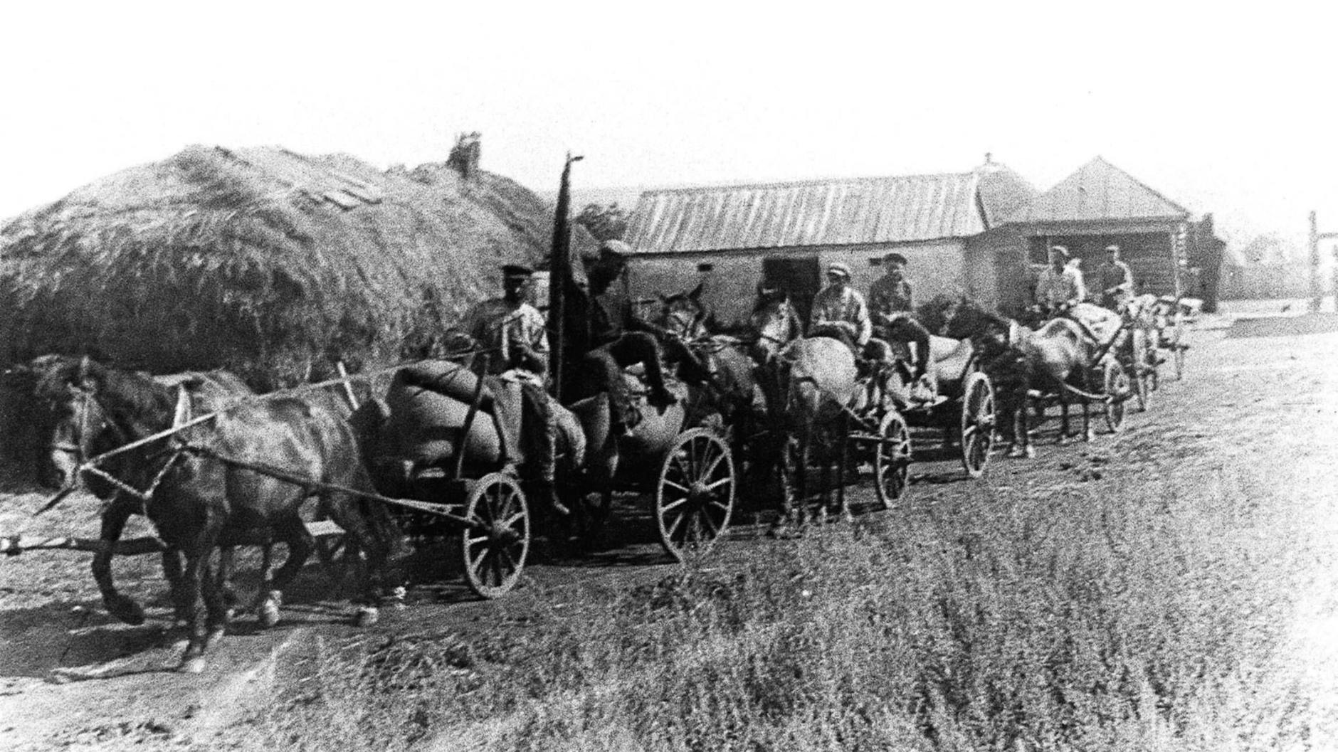1932 in der sowjetischen Ukraine: Lebensmittel werden aus einem Dorf abtransportiert, dessen Bewohner blieben ohne Versorgung zurück.