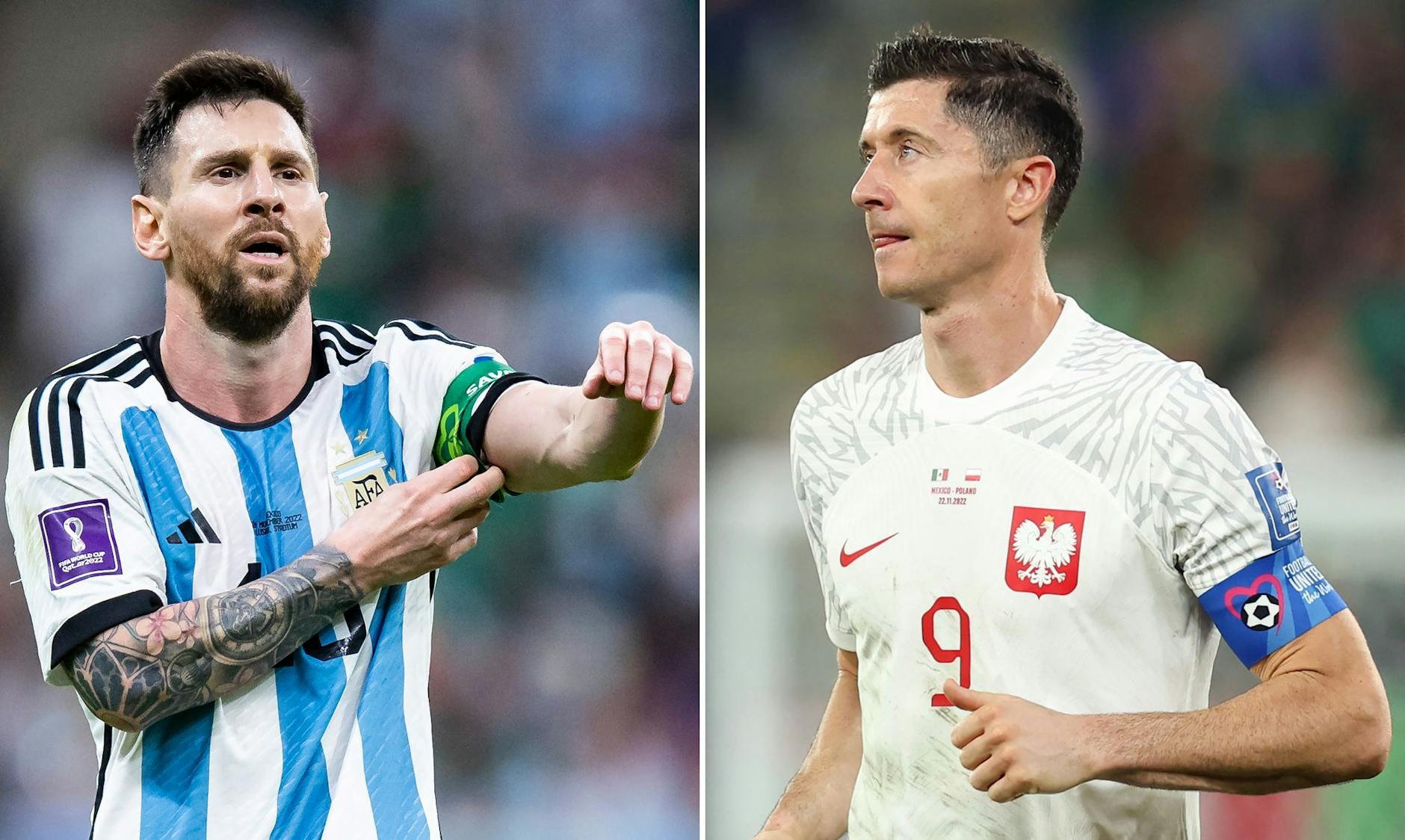 ARCHIV - Argentiniens Lionel Messi (l) und Polens Robert Lewandowski. dpa