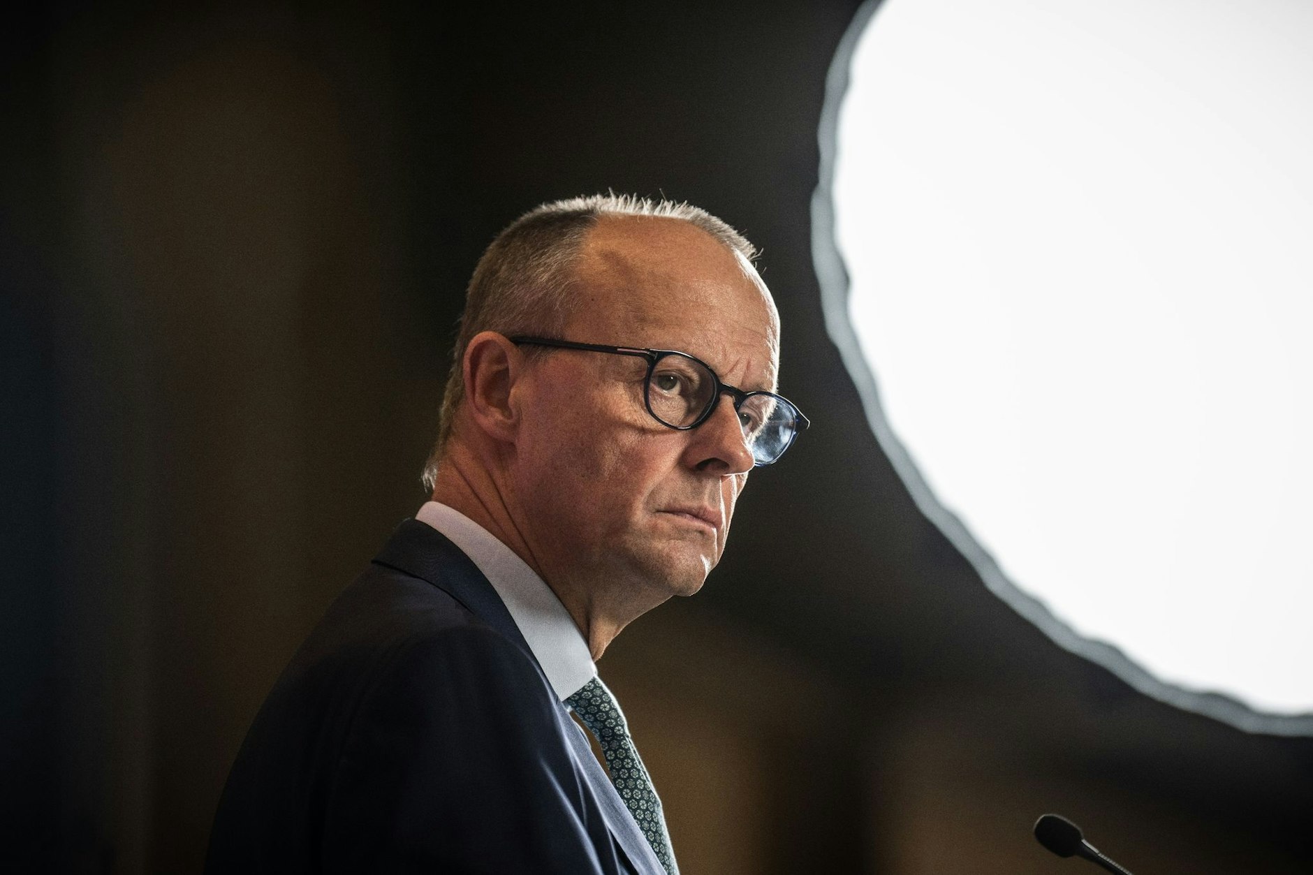 Friedrich Merz, CDU-Bundesvorsitzender, bei einem Pressestatement in Berlin.