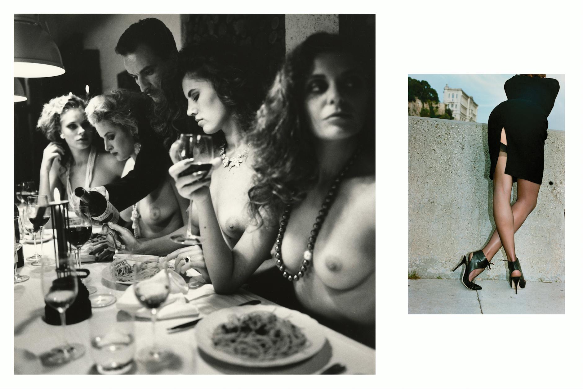 Brust raus! Helmut Newton für Ca’ del Bosco, 1989. Rechts Helmut Newton für Mario Valentino, 1998.