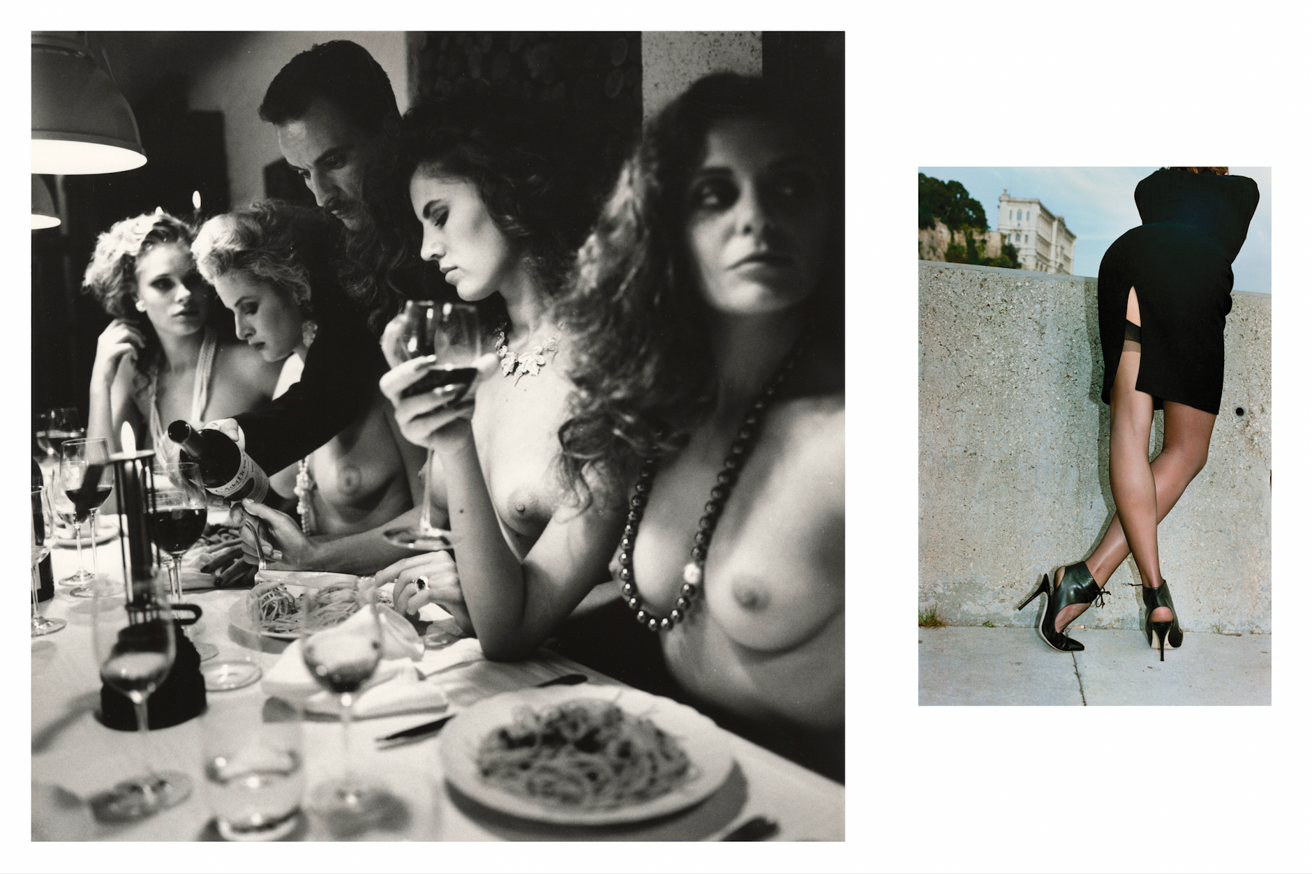 Brust raus! Helmut Newton für Ca’ del Bosco, 1989. Rechts Helmut Newton für Mario Valentino, 1998.