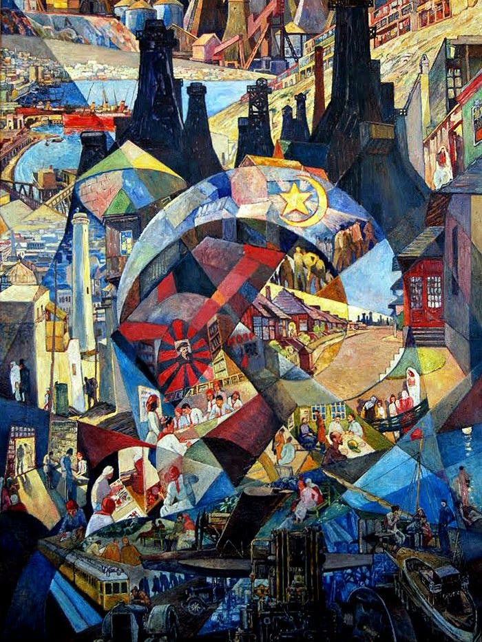 Heinrich Vogeler: Baku (Komplexbild), 1927, Öl auf Leinwand, Neue Nationalgalerie