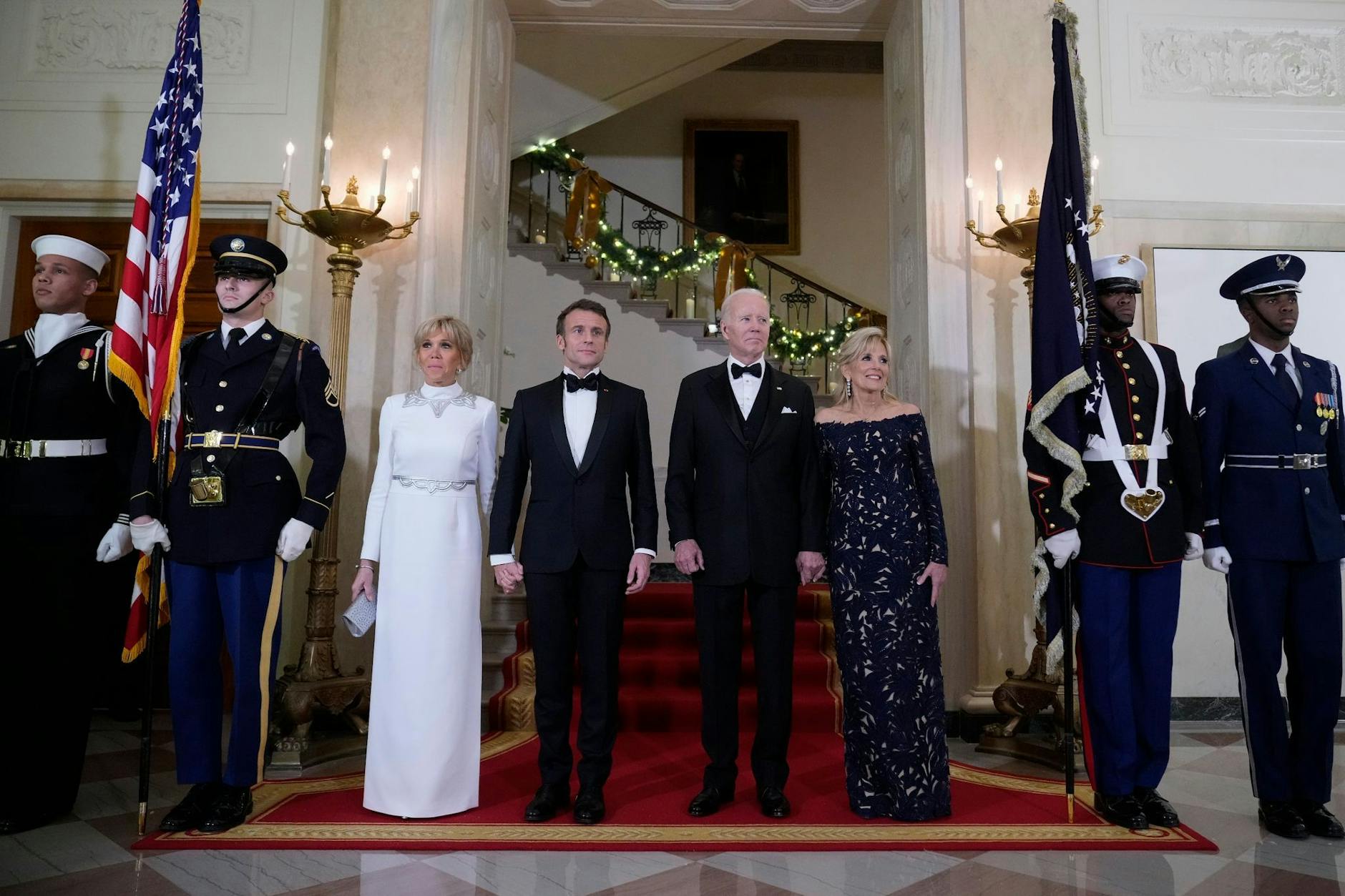 Staatsdinner im Weißen Haus: Brigitte Macron, Emmanuel Macron, Joe Biden und Jill Biden.