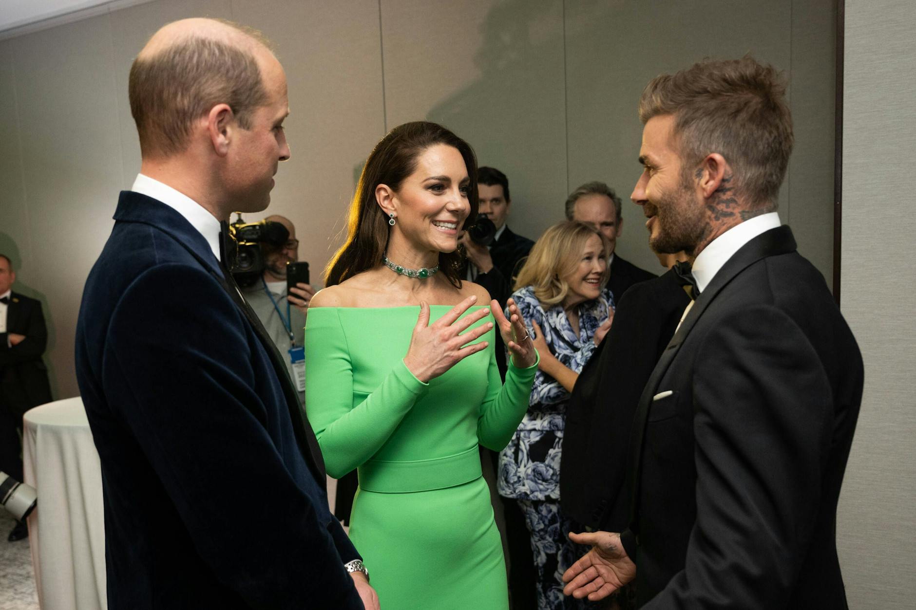 Prinz William und Prinzessin Kate Middleton im Gespräch mit Fußball-Rentier David Beckham bei den Earthshot Prize Awards in Boston