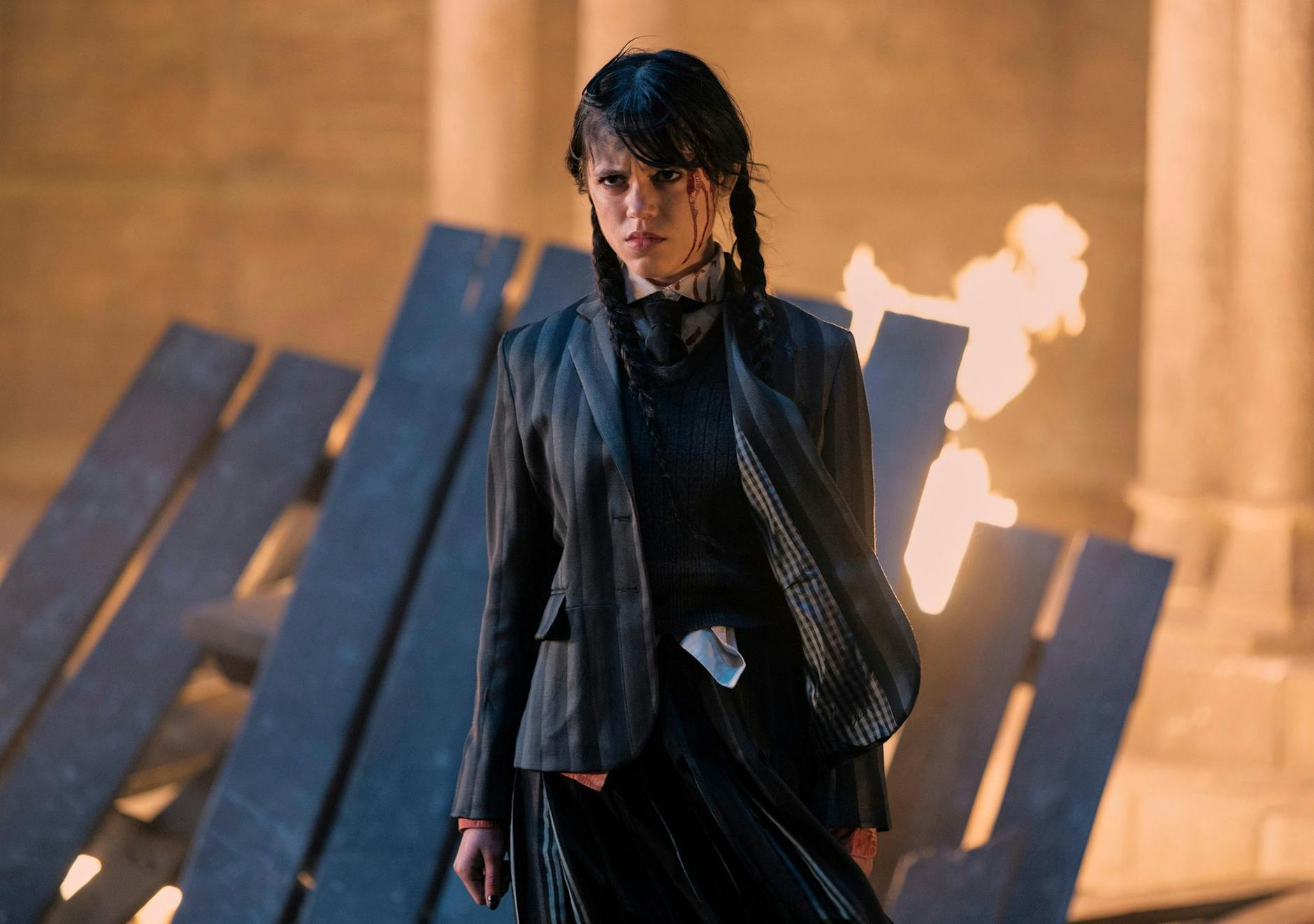 HANDOUT - Schauspielerin Jenna Ortega als Wednesday Addams in der Netflix-Fantasy-Serie «Wednesday».