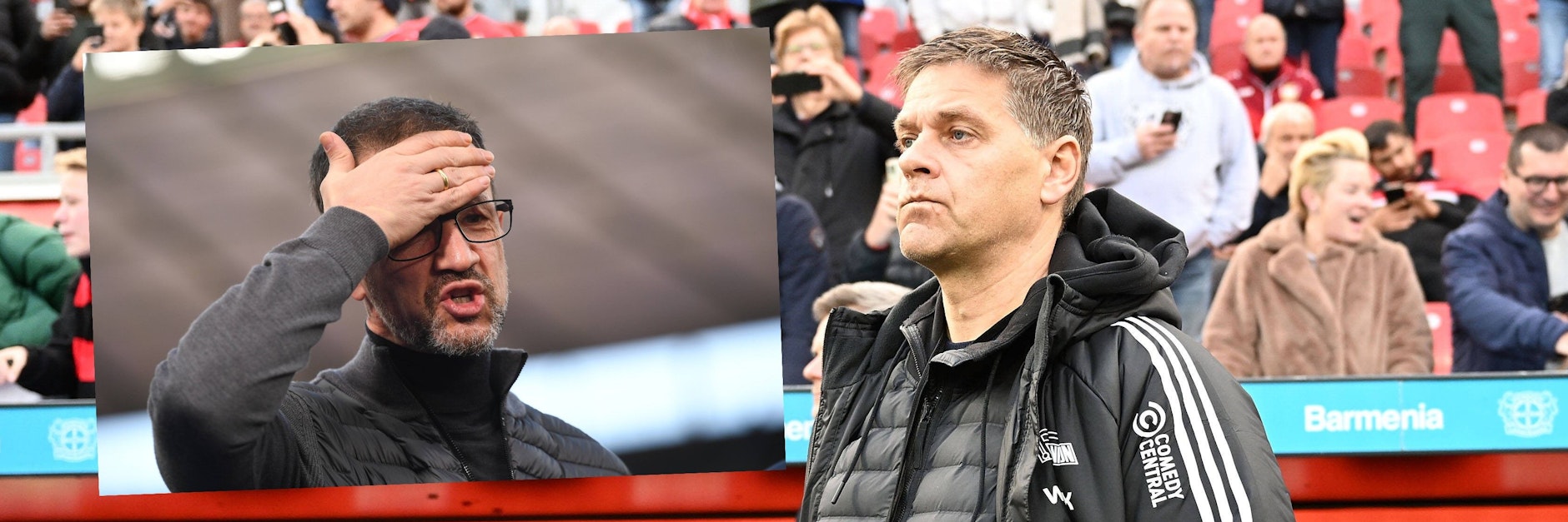 Hertha-Boss Fredi Bobic (l.) und Oliver Ruhnert, Manager des 1. FC Union, legen nach der WM in Katar den Finger in die DFB-Wunde.