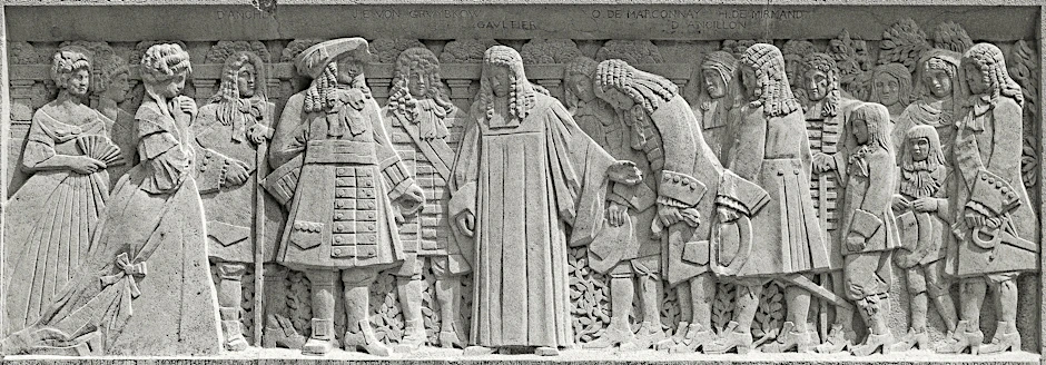 Kurfürst Friedrich Wilhelm von Brandenburg nimmt verfolgte Hugenotten auf, Relief am Internationalen Denkmal der Reformation,&nbsp; Genf