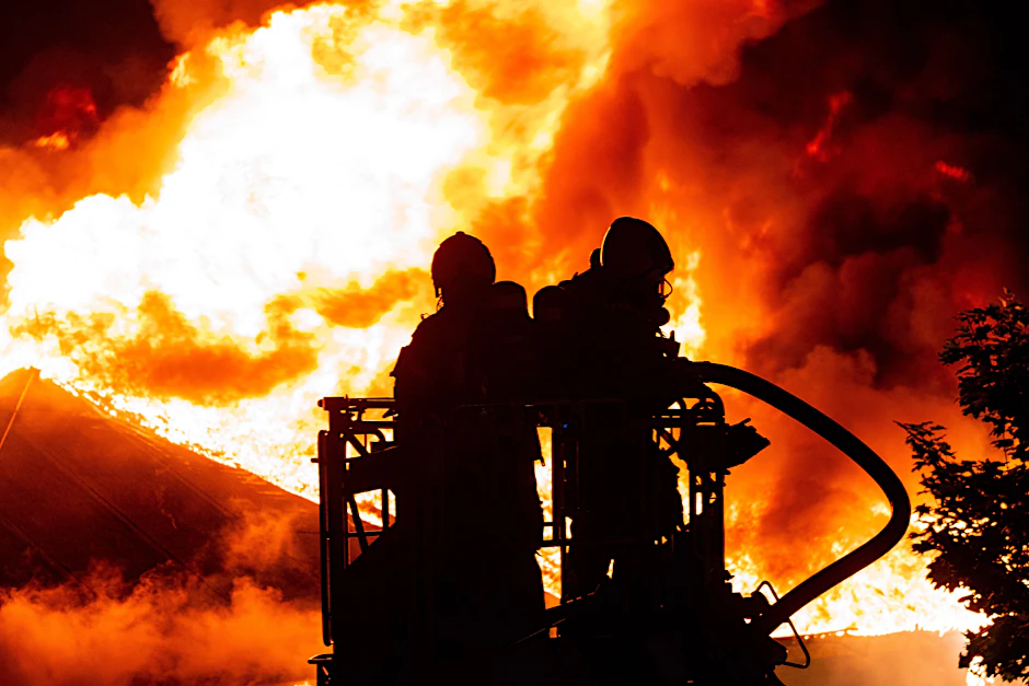 Berlin: Feuerwehrleute löschen ein Feuer.&nbsp;