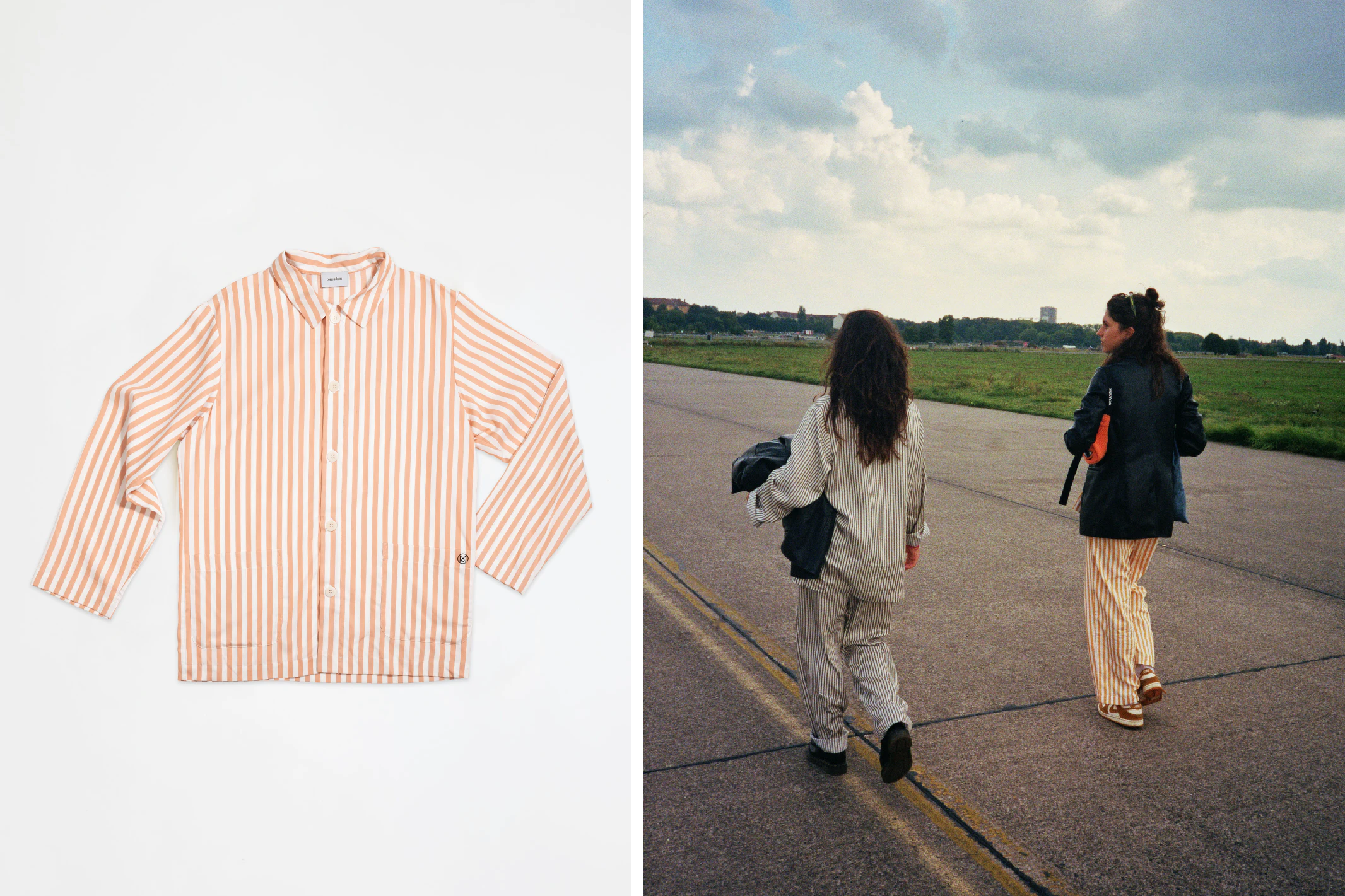 Unterwegs auf dem Tempelhofer Feld: Die Pyjamas von „Monocle x Tom Àdam“ machen sich auch draußen gut.