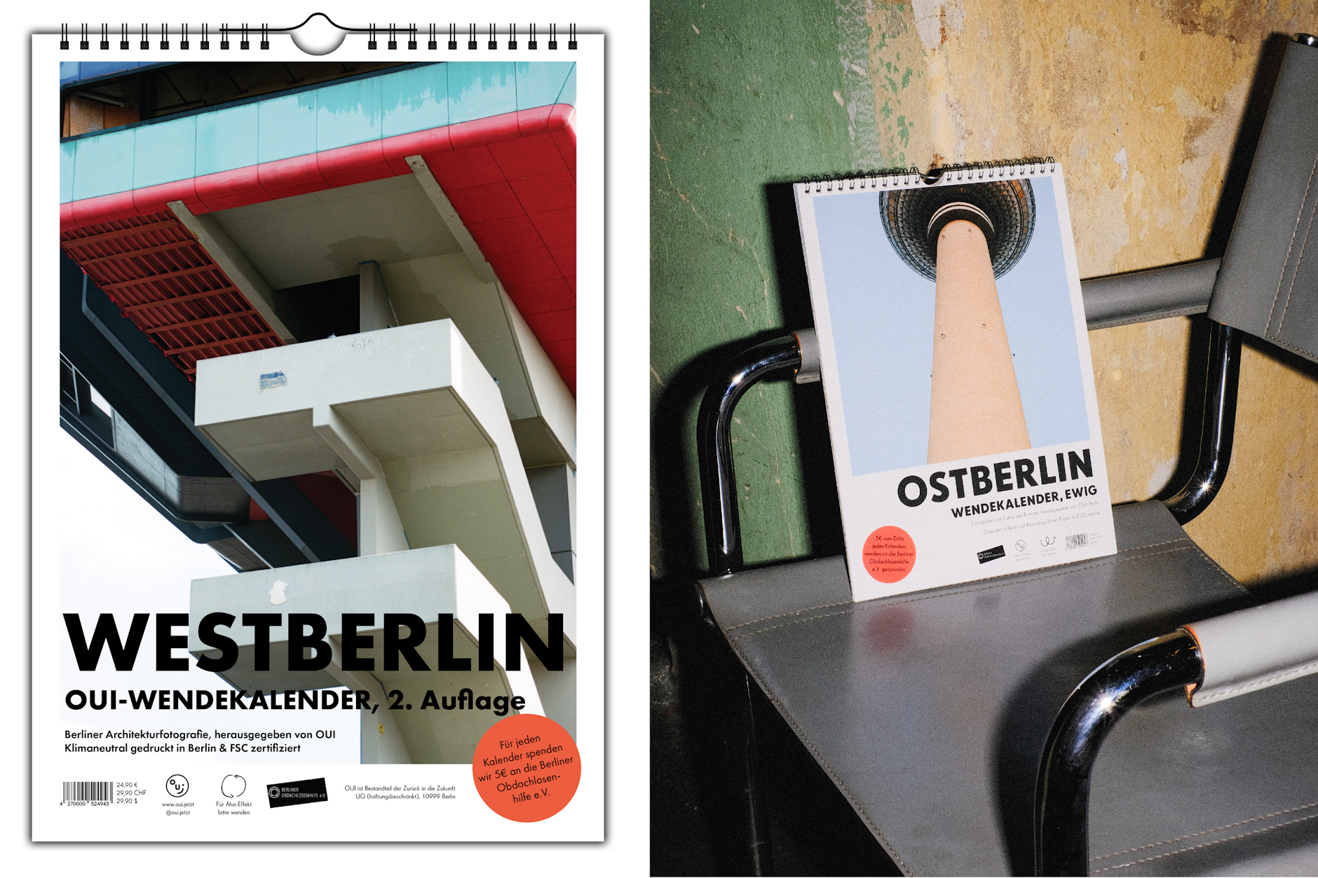 Sieht von beiden Seiten gut aus: Ouis „Wendekalender“ mit Fotos von Ost- wie West-Berliner Architekturen.