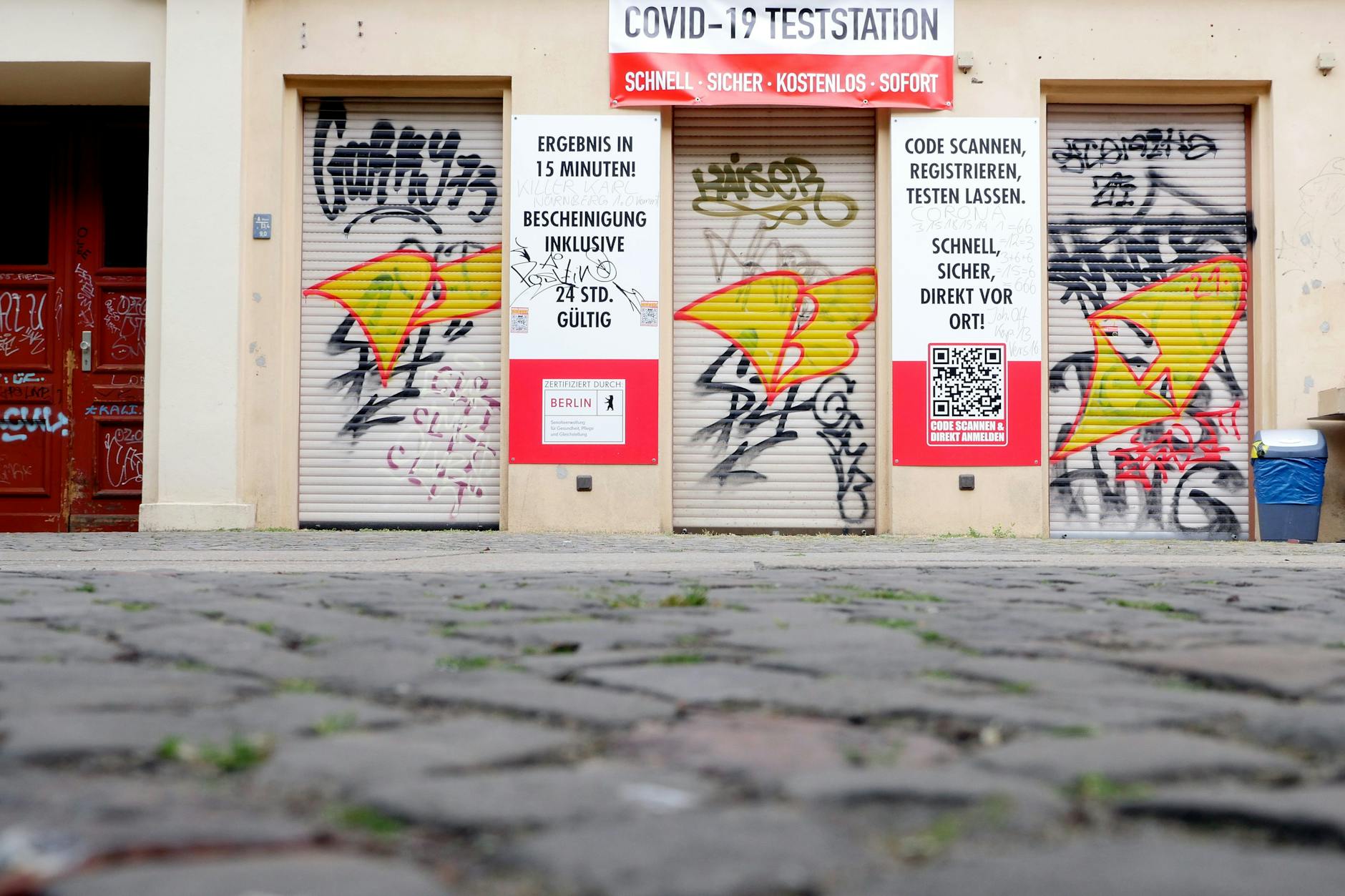 Eine geschlossene Corona-Teststelle in Berlin.