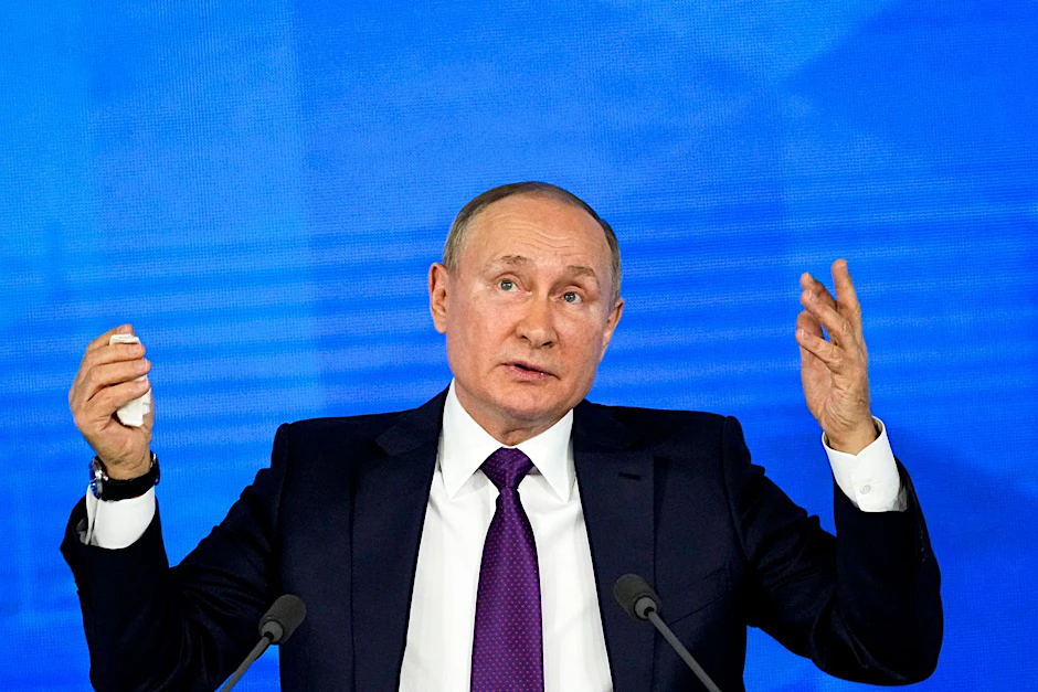Wladimir Putin auf seiner jährlichen Pressekonferenz im vergangenen Jahr.