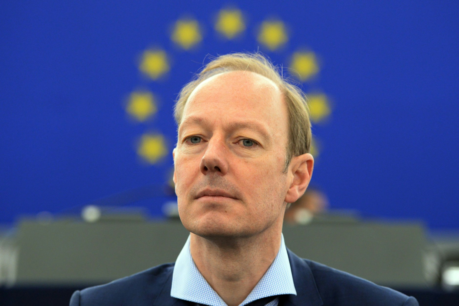 Martin Sonneborn, deutscher Satiriker und Mitglied des Europäischen Parlaments für die Partei für Arbeit, Rechtsstaat, Tierschutz, Elitenförderung und basisdemokratische Initiative (PARTEI), im Europäischen Parlament.&nbsp;