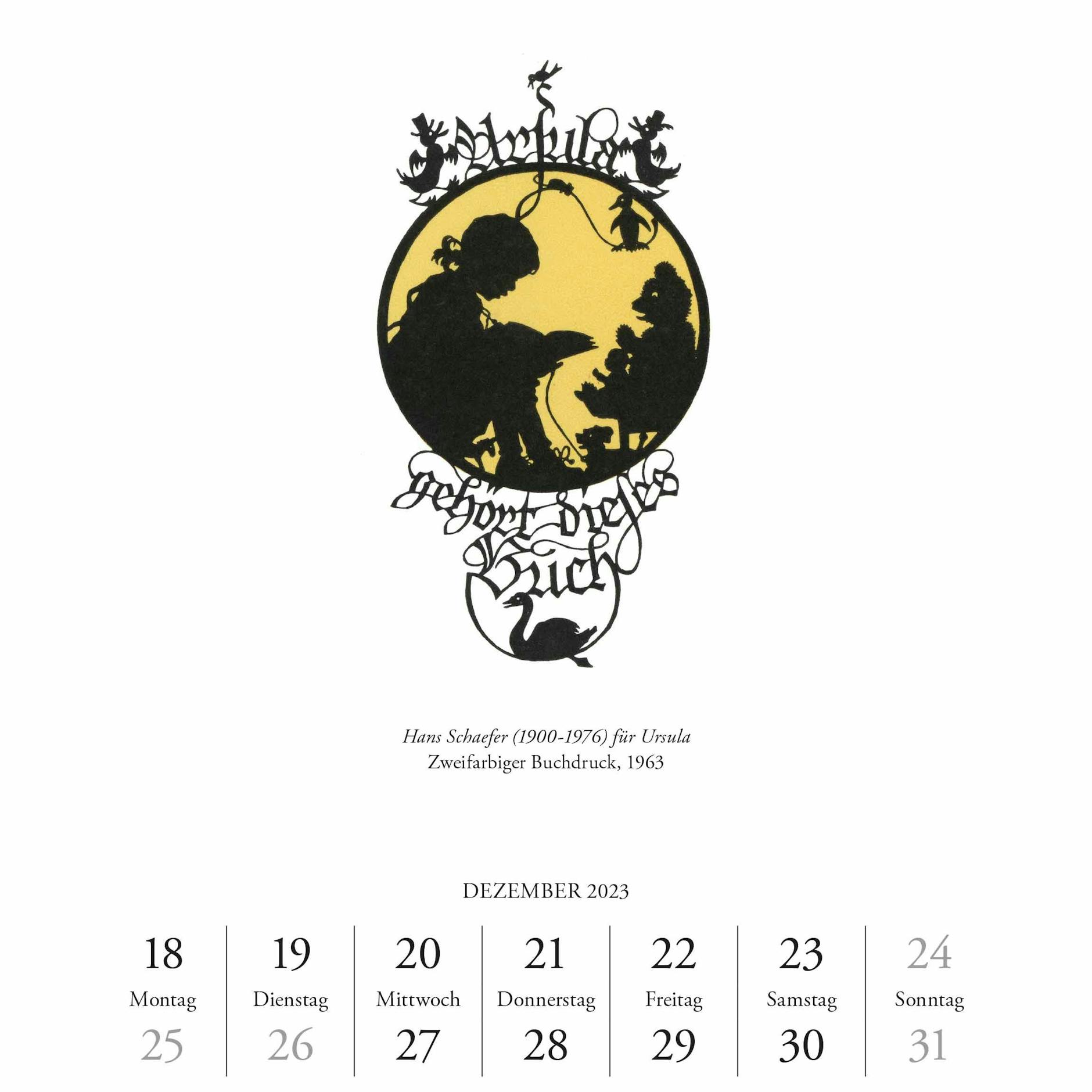 Ein Blatt aus dem Exlibris-Kalender 2023 „LesenLesenLesen“.