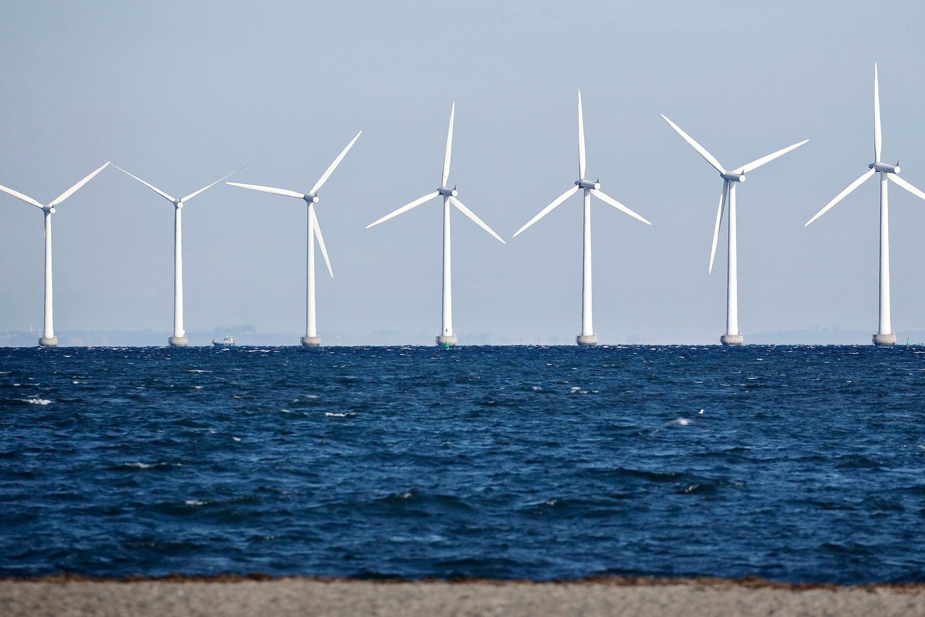 Offshore Turbinen am Amager Strand bei Kopenhagen. Dänemark will die Kapazitäten in der Ostsee auf 3 Gigawatt ausbauen. 