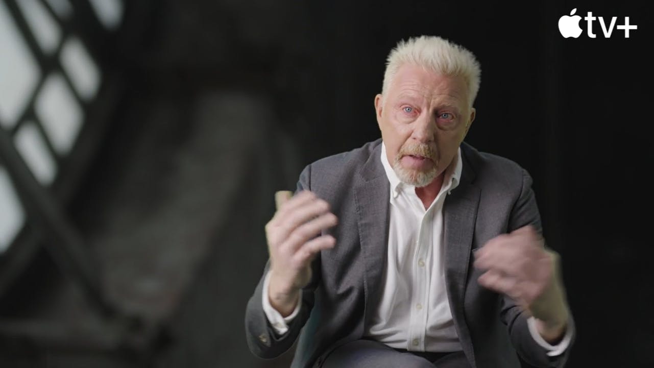 Verheult gibt Tennis-Legende Boris Becker ein Interview für eine Serie, die auf Apple TV+ laufen soll.