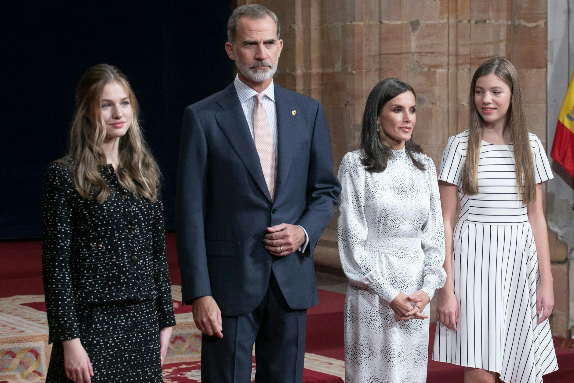 Prinzessin Leonor (l-r), Felipe VI., König von Spanien, Königin Letizia und Infantin Sofia.