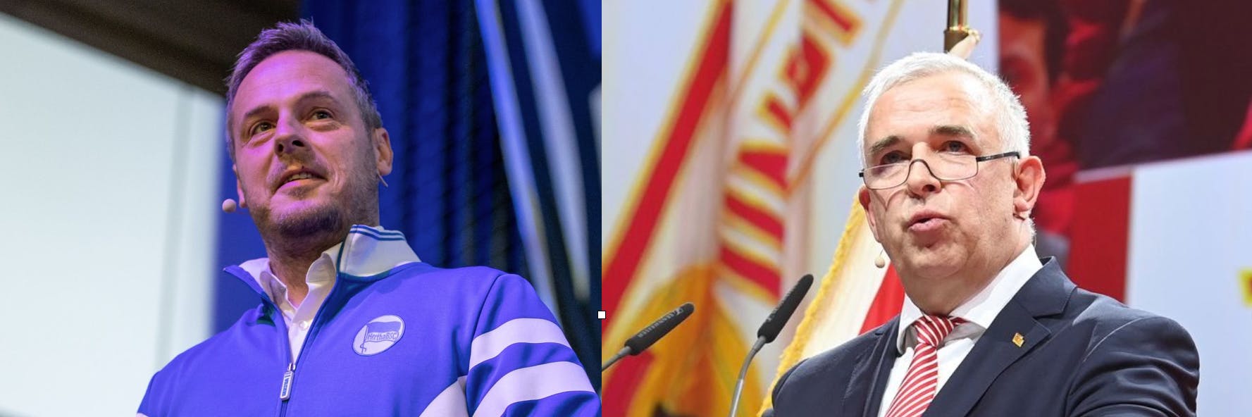 Kay Bernstein hat seine Trainingsjacke als Hertha-Präsident kultiviert. Dirk Zingler setzt eher auf Anzug, wenn er seine Reden vor den Unionern hält.