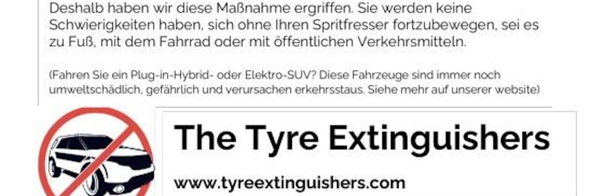 Ein Ausschnitt des Zettels, den die Reifen-Plattmacher oft an SUVs hinterlassen.