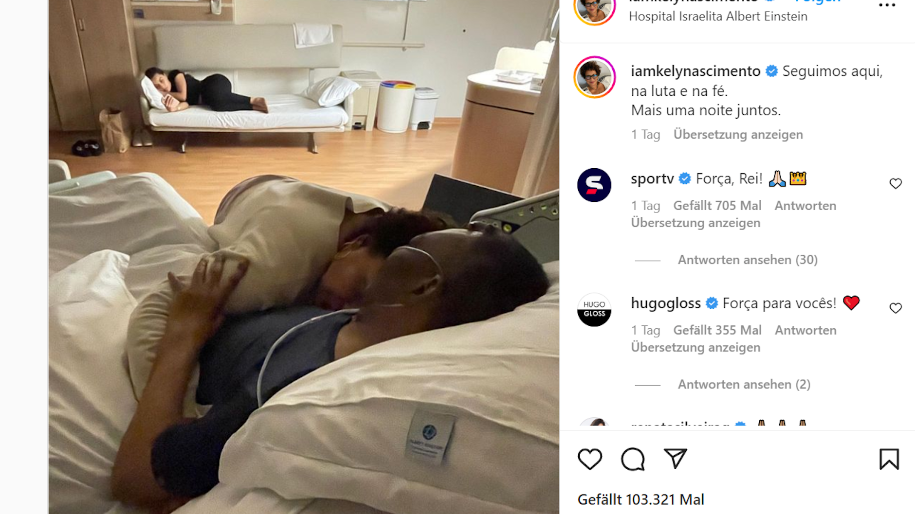 Dieses Foto aus dem Krankenzimmer postete Pelés Tochter am Heiligabend auf Instagram.&nbsp;