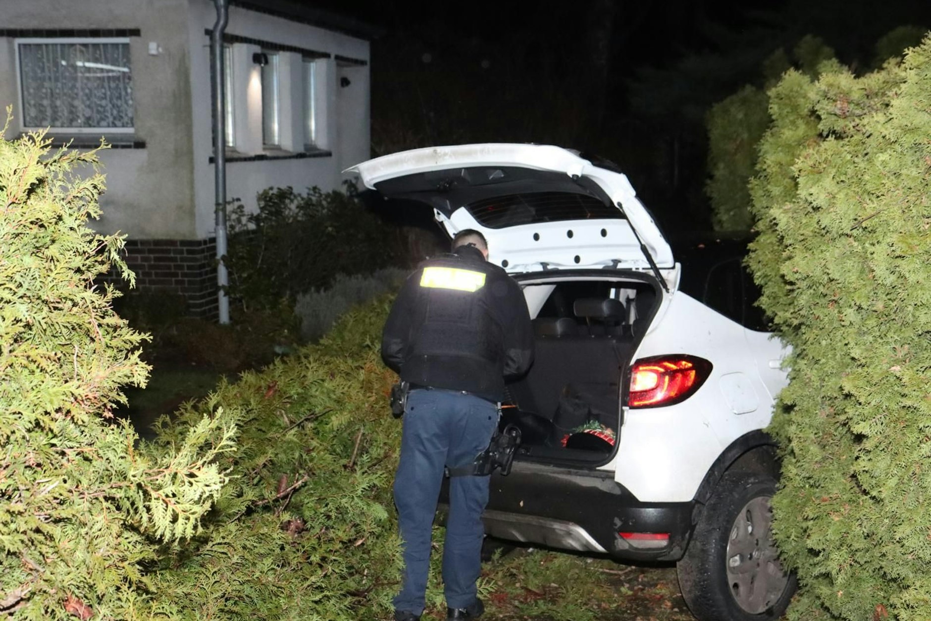 Nach einer irren Verfolgungsjagd war dieser Renault in einen Vorgarten gelandet.