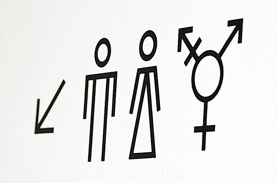 Piktogramme weisen auf Toiletten für Männer, Frauen und Allgender/Transgender hin.&nbsp;