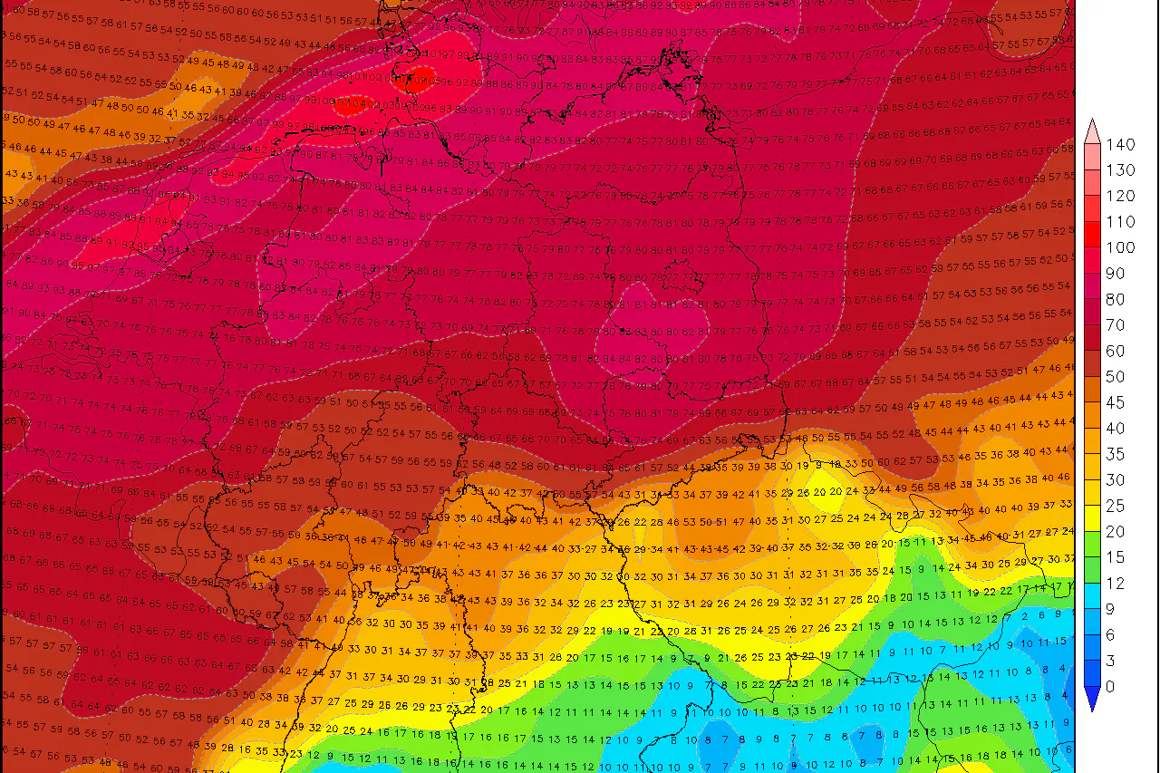 Stürmischer Jahreswechsel! Besonders im Norden gibt es am Silvesterabend viel Wind und Sturm, in Schleswig-Holstein, Hamburg und Niedersachsen sowie Bremen sind schwere Sturmböen bis 100 km/h möglich, sonst um 70 bis 80 km/h.