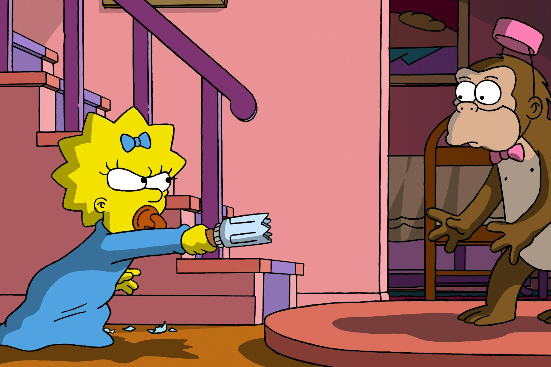 Dass es sich bei Maggie Simpson um ein Mädchen handelt, wissen wir schon. Aber welchen Geschlechts ist das Wesen mit der rosa Fliege?